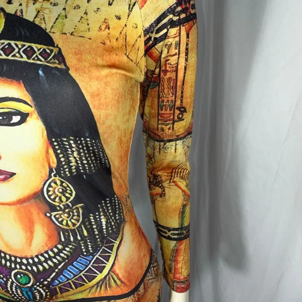 Cleopatra Egyptian Goddess Bodycon Dress | Good Time USA | Vintage Print Long Sl